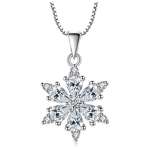 Hanie Silver Snowflake Necklace for Women, 925 Sterling Silver Snowflake Pendant Necklace, with White AAAAA Cubic Zirconia & 45cm Silver Chain, Perfect Christmas Gift Comes in Jewellery Gift Box Cover