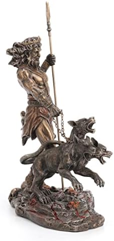 Veronese Design 9 Inch Tall Hades Greek God of The Underworld Sculpture with Hell Hound Cerberus Cold Cast Resin Antique Bronze Finish Statue