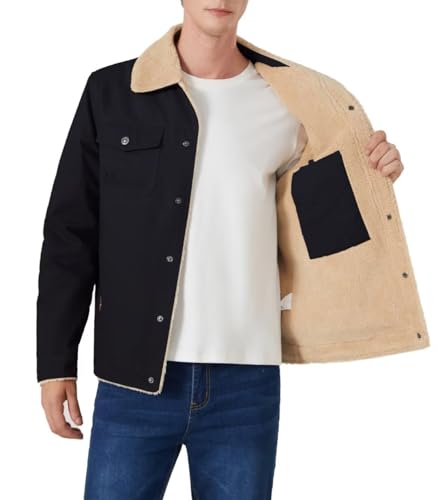 Image of INVACHI Men's Winter Jacket Cotton Jackets with Fleece Lined Thick Work Coats Warm Cargo Jackets with Hooded Pockets