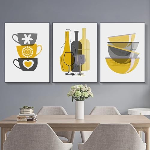 Affiches de peinture sur toile tasses et bouteilles jaunes nordiques style minimaliste