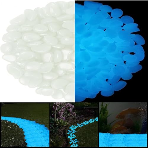 Glow Pebbles, 100 pcs Glowing Rocks, Glow in The Dark Stones for Outdoor Decor, Garden Lawn Yard, Luminous Pebbles for Landscaping, Walkway Pathway, Aquarium Fish Tank Rocks (White)