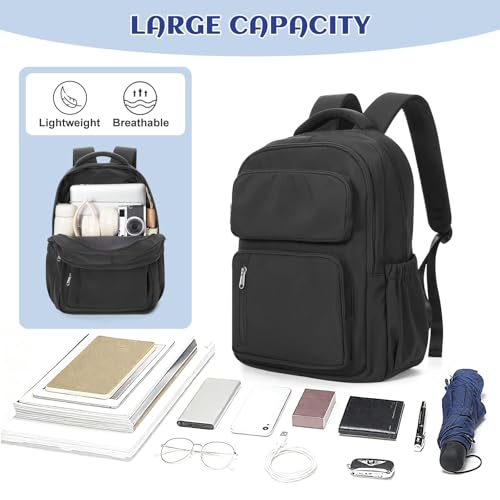 WEPLAN Schulrucksack Teenager Mädchen Schultaschen Rucksack Schule College Leichte Schultasche School Bag Backpack Casual 14 Zoll Laptop Rucksack für Uni Schule Reise Damen,Schwarz