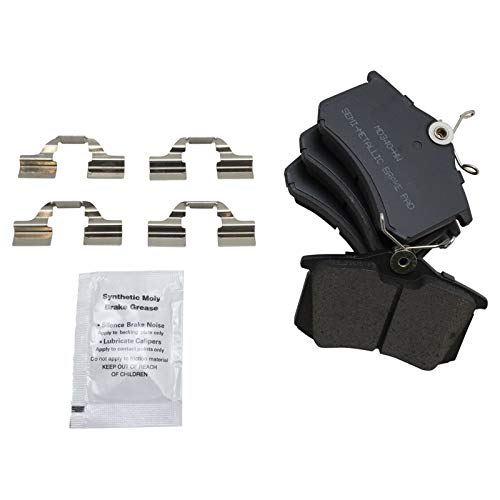 Image of TRQ Performance Rear Brake Pad and Rotor Set Semi Metallic Slotted Drilled Coated Rotors Calipers Compatible with 1999 Volkswagen Jetta