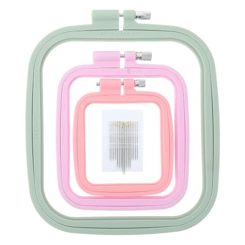 Image of 3 Pieces 3 Sizes Square Embroidery Hoops, Cross Stitch Hoop and ABS Plastic Embroidery Hoops for Embroidery,Cross Stitch and DIY Craft Sewing,Including 16pcs Gold Eye Sewing Needles