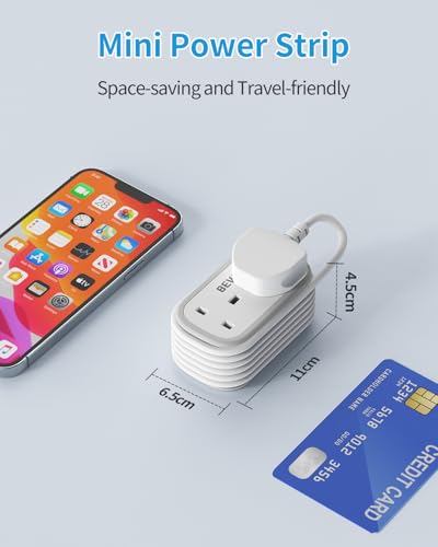 Travel Extension Lead, BEVA Power Strip with Retractable USB C Cable, 2 Way Power Socket with 3 USB Ports (1 USB C), 1.5M Extension Cable Cords for Cruise Travel Hotel Home Office Camping - White - Image 5
