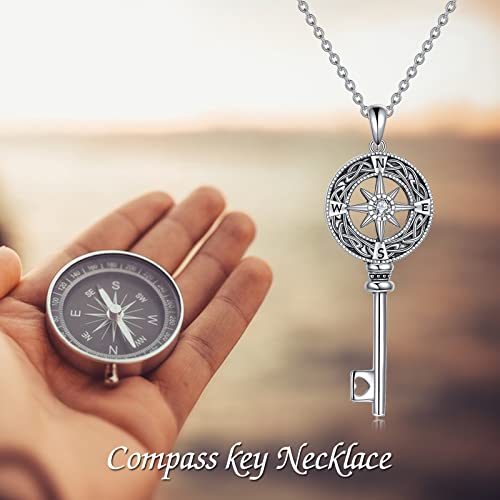 Compass Necklace Sterling Silver Celtic Knot Key Necklace Graduation Friendship Talisman Travel Necklace Inspirational Graduation Gift Jewelry Gifts For Women Girls #TOP5