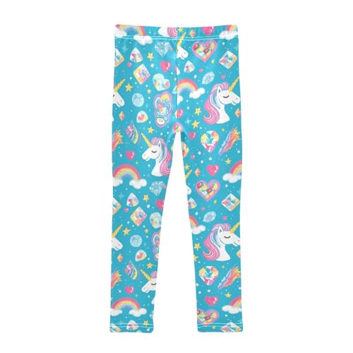 Unicorns Head Hearts Girls' Leggings Toddler Doodles Diamonds Rainbows Kids Yoga Pants Dance Active Tights 4T2