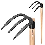 KOTARBAU® Horca para cavar de 3 dientes, Pala cosechadora para patatas, Horca con mango de madera 110 cm, Horca patatas, Herramientas de tierra para airear, desherbar y recolectar patatas, Horquilla