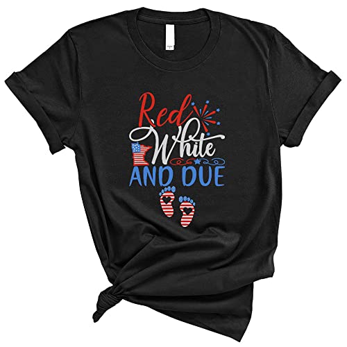 TeesAndTankYou Baby Red White and Due Pregnancy Shirt Unisex Medium Black