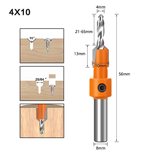 Foret d'Toupie Bois 10mm Jeu de 5 Pcs Carbure HSS avec Queue 8mm - 8