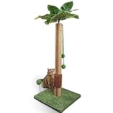 ANWA 35' Tall Cat Scratching Post for Kitten and Large Cats, Scratching Post for Indoor Cats with Self-Grooming Rubber Brush, Cat Sisal Post with Simulated Leaves