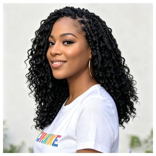 LMZIM 14 Inch Goddess Box Braids Crochet Hair Bohomian Crochet Box Braids Curly Ends 8 Pack 3X Crochet Braids Synthetic Braiding Hair Extension Black