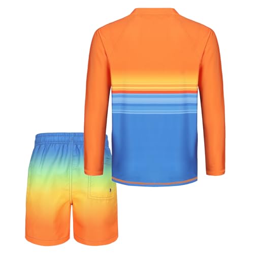 Image of Boys Two Piece Rash Guard Swimsuits Set with Swim Trunk Kids Long Sleeve Bathing Suit Swimwear Set