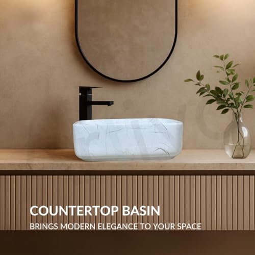 Image of Artiva Ceramic Wash Basin /Tabletop Washbasin For Bathroom,12 inchx16 inch /Small Countetop Bathroom Basin /Table Top Basin For Home,Office,Hotel /Rectangle Glossy Sink (Lina-White,12x16 Inch)