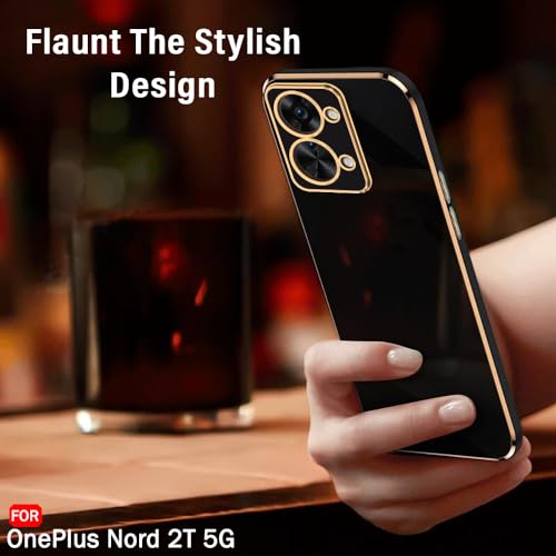Image of TheGiftKart Luxurious Golden-Plated Back Cover Case for OnePlus Nord 2T 5G | Raised Lips for Camera & Screen Protection | Shockproof Design | Stylish Back Cover Case for OnePlus Nord 2T (TPU, Black)