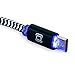 Dockem USB Type C 2 Meter [6.6ft] Charging Cable with Smart Auto-Off LED Light; Heavy Duty Braided Fabric Charging and Data Cord with Blue Light Up LED; USB-C to USB [Black and White]