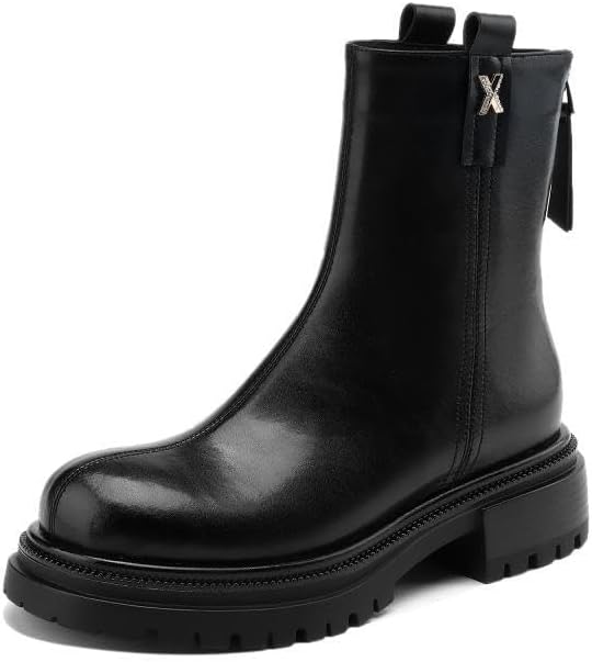 TinaCus Women's Handmade Genuine Leather Round Toe Back Zipper Platform Chelsea Boots Ankle Boots