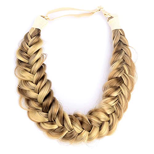 Diguan Messy Wide 2 Strands Fishtail Synthetic Hair Braided Headband Hairpiece For Women Girls Beauty Brides Hair Accessory Combination (Highlighted) #TOP4