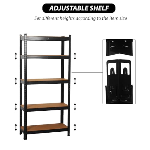 Garage Shelving Units,5 Tier Shelving Unit Garage Shelves Storage Shelf Heavy Duty Shed Storage Racking Shelf Metal Boltless for Warehouse Workshop Office (Black, 70X30X150) - Image 6