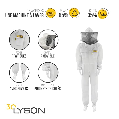 LYSON Combinaison d'apiculture en maille et coton avec chapeau amovible - Vêtement d'apiculture ventilé - Veste d'apiculture avec fermeture éclair - Taille L – vue 2