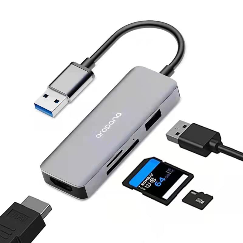 aropana usb 3.0 to hdmi adapter for windows laptop windows 11/10/8.1/8/7 with sd/tf card reader slot converter