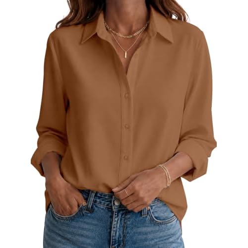 Button Down Shirts for Women Knit Long Sleeve Stretch Work Blouse