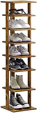COZYFUN Narrow Shoe Rack, Wooden Shoe Shelf 7-Tier, Vertical Shoe Storage Cabinet, Tall Entryway Shoe Tower Slim Free Standing Shoe Organizer for Narrow Closet, Bedroom,Hallway,Entryway (Small, White)