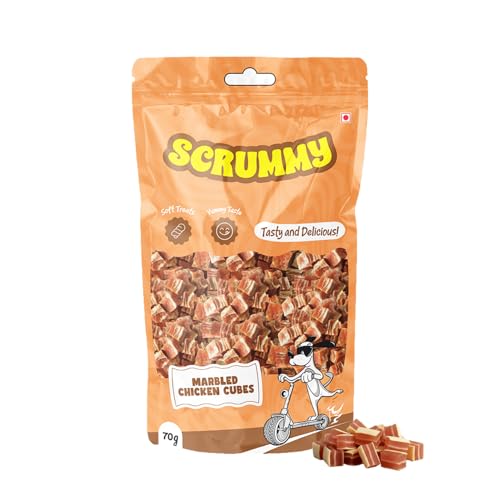 Image of Scrummy Marbled Chicken Cubes Dog Treats 70g (Pack of 3) | Soft & Tasty Training Snacks | High Protein Healthy Chews for Puppies & Adult Dogs
