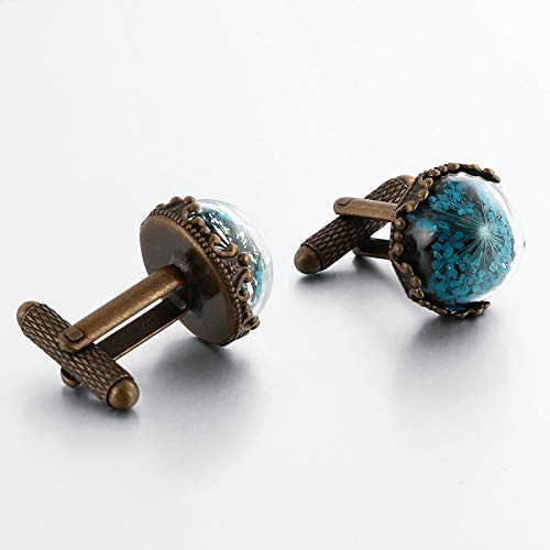 Mancuernillas para Hombre Modernas con Flores Artificiales Azules miniatura 4