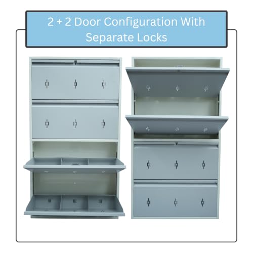 Image of 30 Inch Wide 4 Door Wall Mount Metal Shoe Rack | Fits Up to Size 12 Shoes | Dual Lock 2+2 Door Configuration (Pastel Blue, 4 Door)