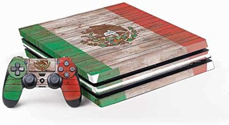 Skinit Decal Gaming Skin Compatible with PS4 Pro Console and Controller Bundle - Originally Designed Mexican Flag Dark Wood Design