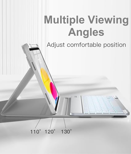 Image of Hamile Keyboard Case for iPad 11th 10th Generation - 7 Colors Backlit Wireless Detachable Folio Keyboard Cover with Pencil Holder for iPad 11-inch A16 2025 10th Gen 10.9 Inch 2022 (Gray)