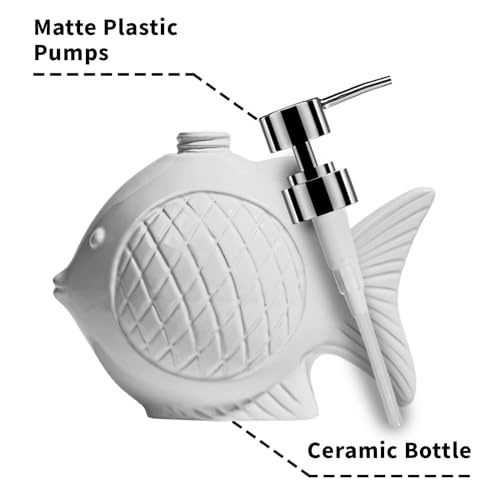 Amaauto White Soap Dispenser Bathroom, Ceramic Fish Shaped Lotion Hand Soap Dispenser With Easy-To-Press Stainless Pump thumb #1
