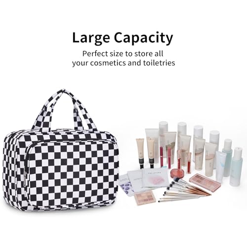 Image of Narwey Large Hanging Toiletry Bag Travel Makeup Bag Cosmetic Organizer for Women and Girls, Z-Black Checkerboard, Large