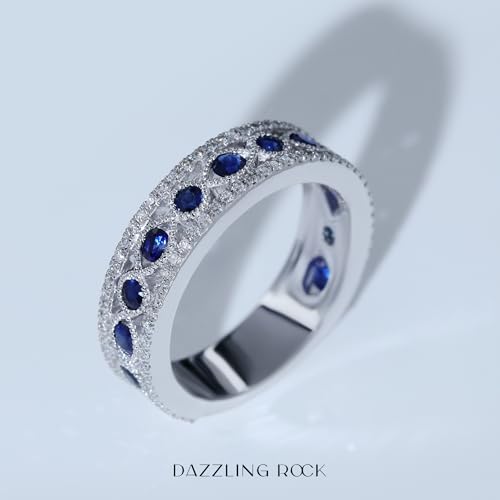 Dazzlingrock Collection Round Gemstone & White Diamond Womens Vintage Stackable Wedding Band, 10K/14K/18K Solid Gold3