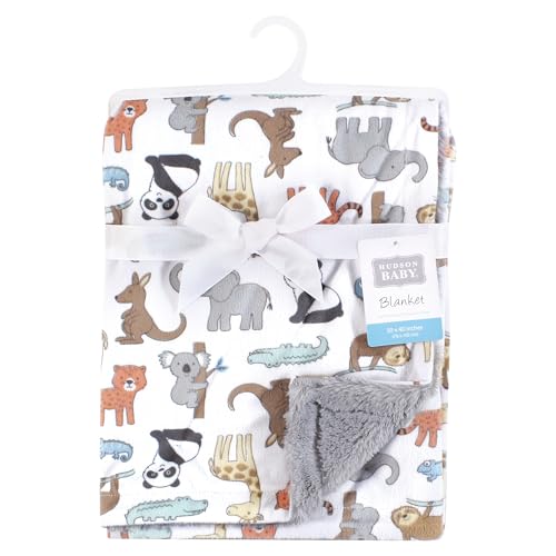 Image of Hudson Baby Unisex Baby Plush Blanket with Furry Binding and Back, Zoo Animals, One Size