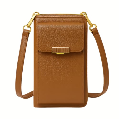 Bolsa Feminina Pequena Transversal Porta Celular Carteira tiracolo com alça em couro (Chocolate)
