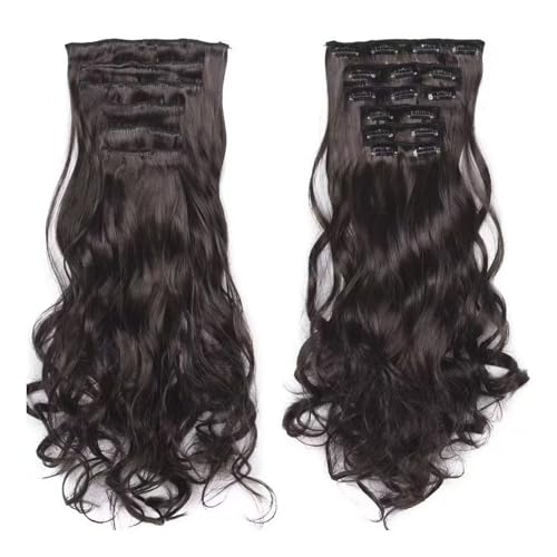 6 Pcs Clip in Hair Extensions, Black Long Wavy Hair