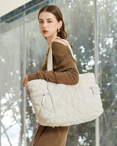 Prite gesteppte Einkaufstasche für Frauen Große Puffer Reise Umhängetasche Handtasche Leichte flauschige Lehrerin Krankenschwester Tasche für Arbeit, Fitnessstudio, Schule