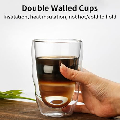 CxutSa 2x450ML Double-Walled Glass Coffee Mugs Set with Coasters - Insulated Latte, Cappuccino, Espresso Cups for Hot and Cold Beverages - Image 5