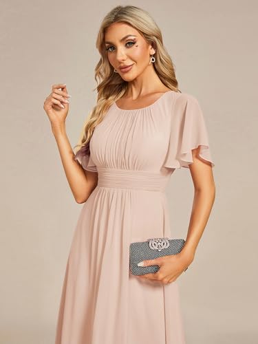 Image of Ever-Pretty Women's Chiffon Crew Neck Empire Waist Wedding Guest Dress Summer Short Sleeve Semi Formal Dresses 02053