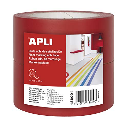 APLI 18609 Klebeband, PVC, rot, 40 mm x 33 m, 160 μm, 2 Stück