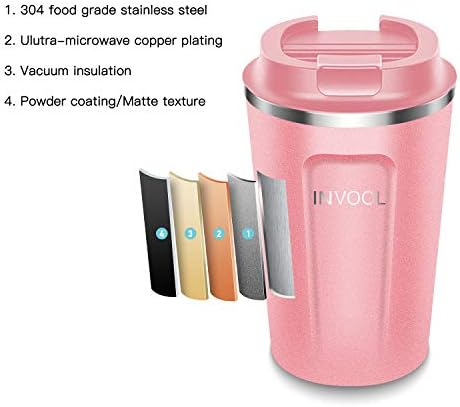 Invool Coffee Cup, Double Walled Travel Mug Vacuum Insulation Stainless Steel with Leakproof Lid Eco-Friendly Reusable Cup for Travel & to-Go Hot/Cold Drinkware(Pink)
