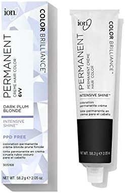 Ion 6VV Dark Plum Blonde Permanent Creme Hair Color, Paraphenylenediamine Free, Long-lasting, Fade-resistant Color, 100% Gray Coverage, Nourishing, Vegan, Cruelty Free, 2.05 Ounce