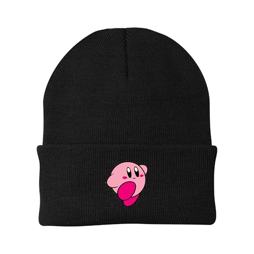 Keep Warm with Kirby: Embroidered Winter Cuff Beanie - Unisex Knit Cap (US, Alpha, One Size, Black)