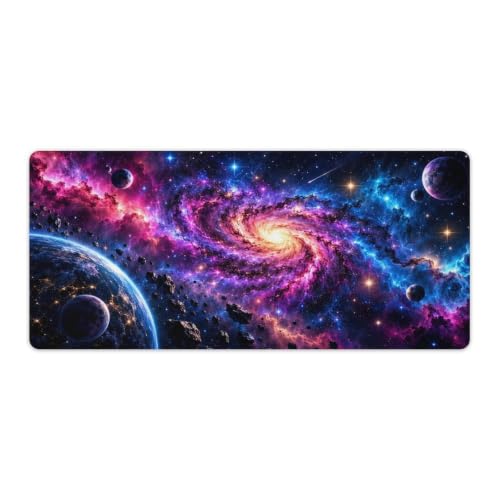 Galaxy Gaming Mouse Pad Pink Blue Nebula Planets Print Desk Mat