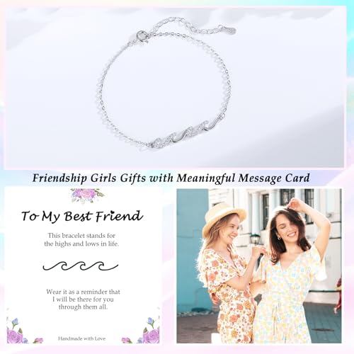 Image of Gifts for Women Christmas Birthday, Silver Wave Bracelets for Woman Mom Wife Grandma Daughter Granddaughter Friend Sister, The Waves of Life We've Through Together Mothers Day Graduation Gift