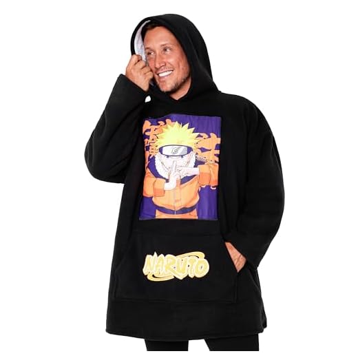 Naruto Batamanta Hombre - Sudadera Manta con Capucha, Ropa de Sherpa Hoodie - Regalos Hombre Navidad (Negro/Naranja)