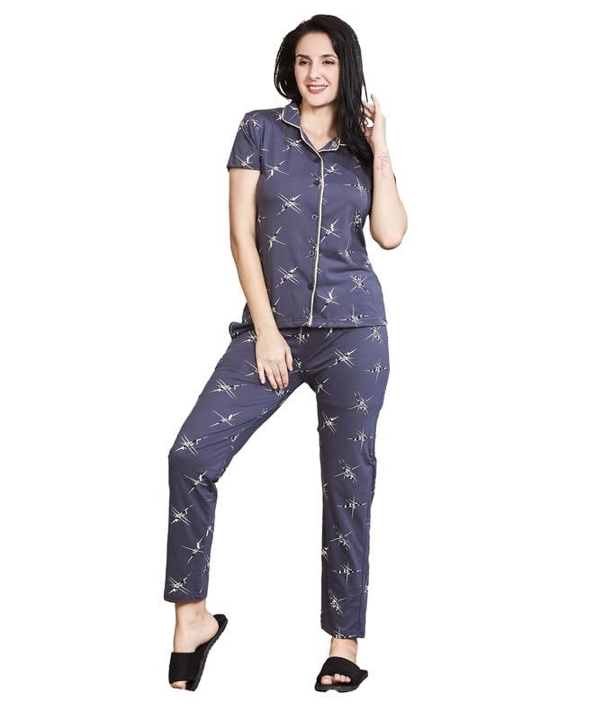 wonder kids Wonder Samina Women Front Open Shirt & Pyjama Set - Night Dress for Women, (Onion Color)-picture-29