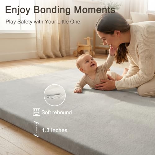 Image of 79 inch x71 inch Padded Baby Play Mat for Floor, 1.3 inch Thick Foam Baby Playpen Mat, Cushioned Tummy Time Mat with Non-Slip Bottom, Removable & Machine Washable Cover, Fits 79 inch x71 inch Playpens